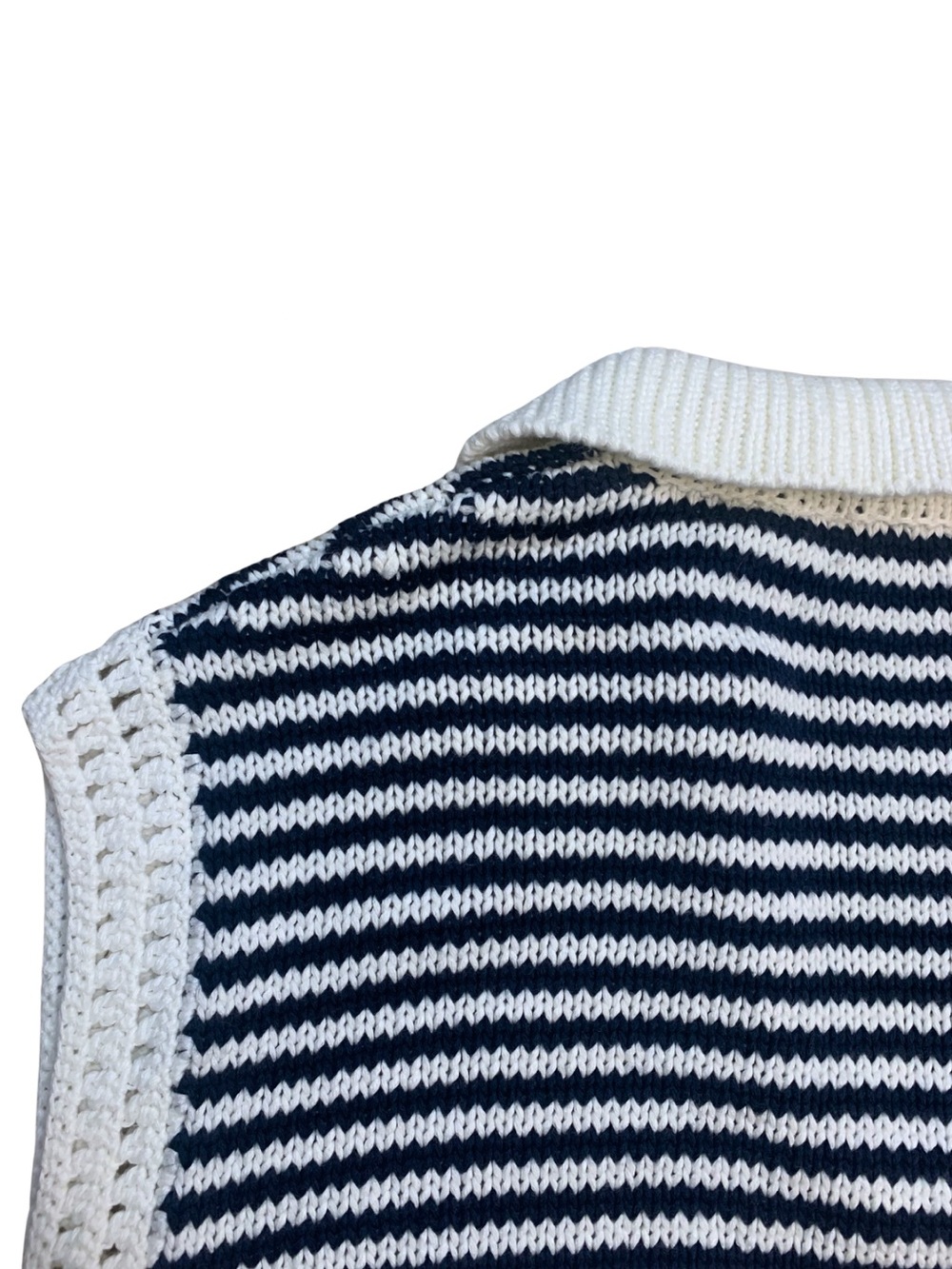 Elie Tahari Navy White Striped Sweater Top Vest Sleeveless Nautical Coastal USA - Picture 7 of 10